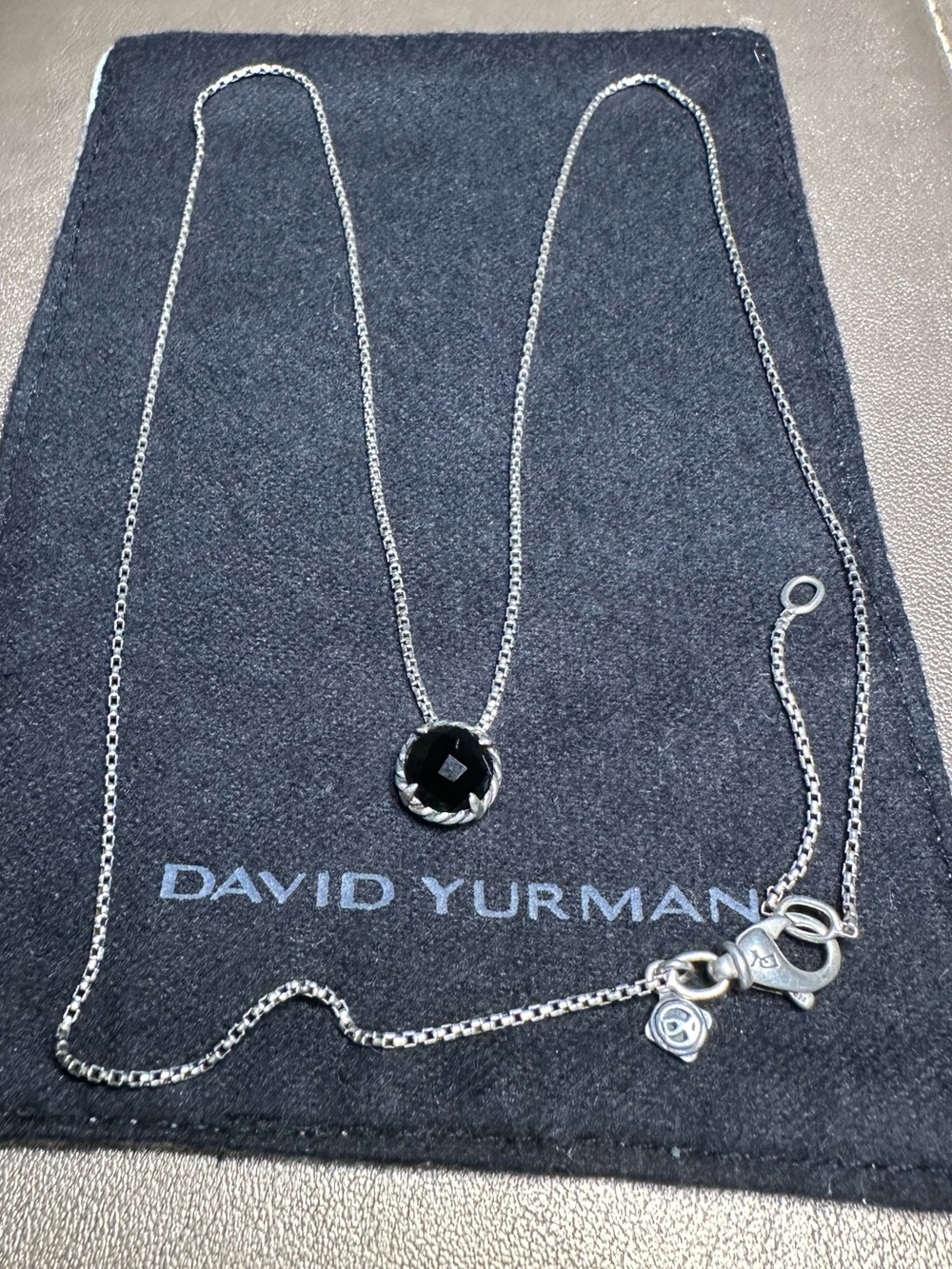 David Yurman Silver Necklace with Black Onyx Round Pendant